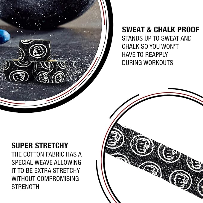 WOD Nation Flexible Hook-Grip Athletic Tape – Easy-Tear, Sweat-Proof Thumb & Finger Strips for Weightlifting