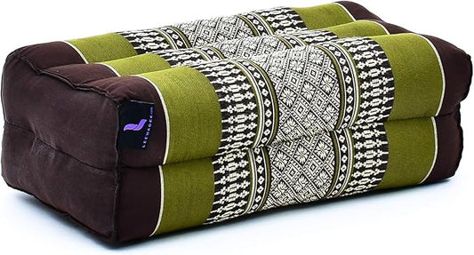 Leewadee Yoga Block – Floor Cushion for Yoga Practice, Meditation Seat Cushion for Workouts Filled with Kapok, 14 x 7 x 5 inches, Brown Green