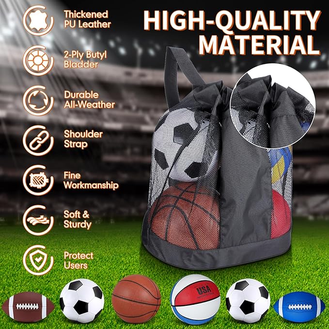 Lenwen 6 Pcs Sport Balls Set for Kids Teens, Include Official Size Basketball Football Soccer Ball with Sport Equipment Bags and Pumps for Training Practice Back to School