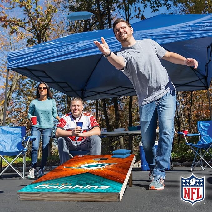 Wild Sports NFL Football 2' x 4' Regulation Size Solid Wood Cornhole Set with Direct Print HD Team Graphics Great Gift for Any Football Fan! Bean Bag Toss Family Outdoor Game