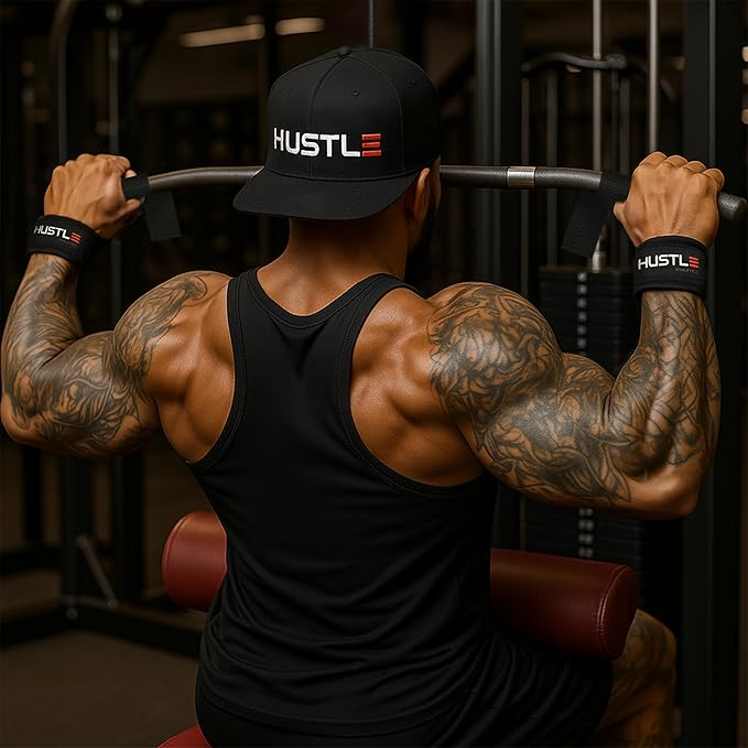 Hustle Athletics Wrist Wraps for Weightlifting, USPA-Approved Wrist Support Weight Lifting Wraps, Premium Hook-and-Loop, 12 in or 18 in Heavy-Duty Cotton-Elastic Support for Powerlifting & Bench Press