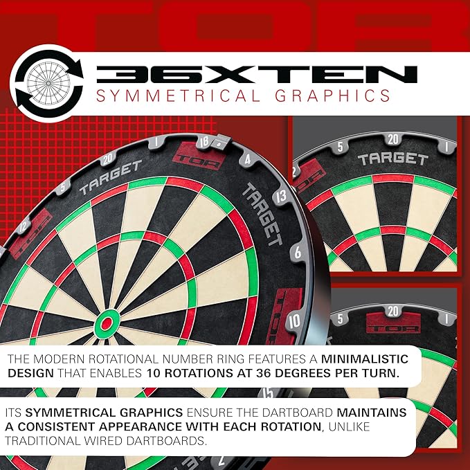 TARGET Darts TOR Dartboard, Steel Tip Dart Board | WDF Approved Competition Standard Dartboards & Fixing Kit, Modern Rotational Number Ring, Premium Madagascan Sisal, Stainless Steel Thin Wire System