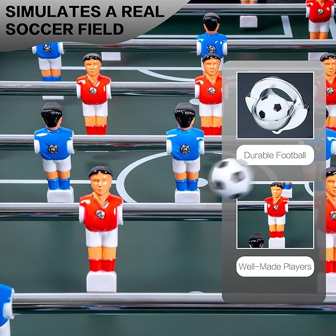 58" Foosball Table, Competition Sized Soccer Table Game, Heavy Duty Arcade Game Table with 2 Balls for Adult, Kids, Home, Indoor Game Room Sport (Wood Grain)