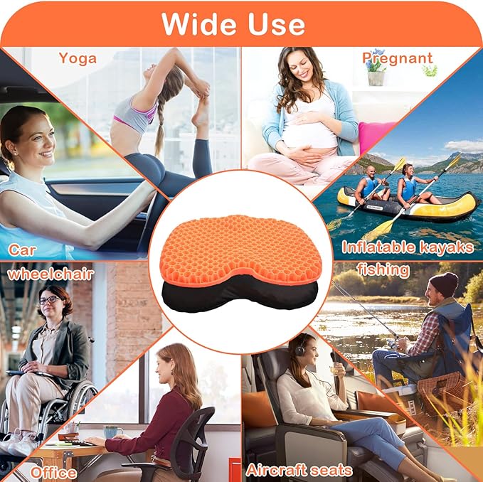 Orange Anti Slip Kayak Seat Cushion Waterproof Gel Boat Canoe Rowing Stadium Pad for Sit in Kayak Chair for Fishing Kayak Pedal Kayak Equipment