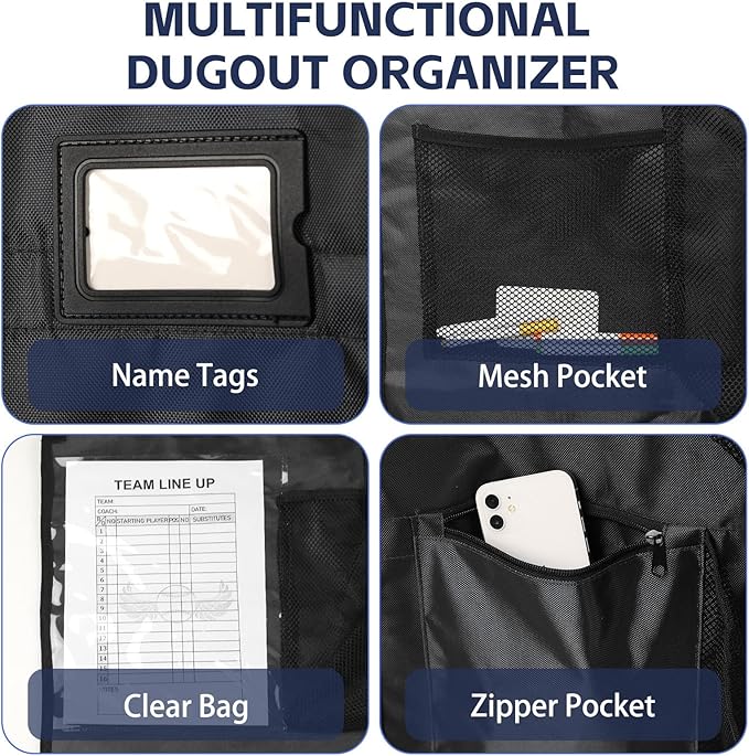 Baseball Dugout Organizer, Hanging Helmet Bag for 15 Players Baseball Softball Team, Helmet Organizer for Dugout Fence Garage, Organize Baseball Equipment, Helmets, Gloves, Bats, Balls