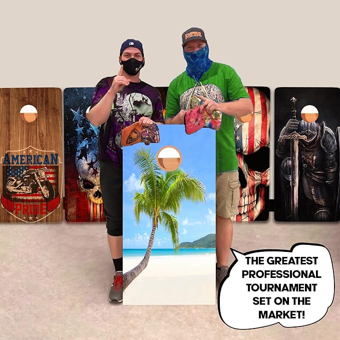 CornholeGamesUSA Pro Cornhole Boards Set | Made in USA | 3/4 Baltic Birch | No Bounce | Triple Thick Legs | Two Brace & Handles, Tournament 2x4 Regulation Set with Score Tower & Cornhole Bags