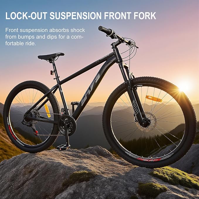 Men’s 27.5 Inch Mountain Bike, Adult Bike with 21-Speed Twist Shifters, Dual Disc Brakes, Front Suspension Hardtail, Easy Assembly