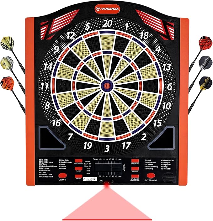 Electronic Dart Board Set, Illuminated Electronic Soft Tip Dartboard with LED Sidelamp, Laser Toe Line, 34 Games with 350 Variations Digital Dartboard Set, up to 8 Players, 5 Levels, Batteries/Adapter