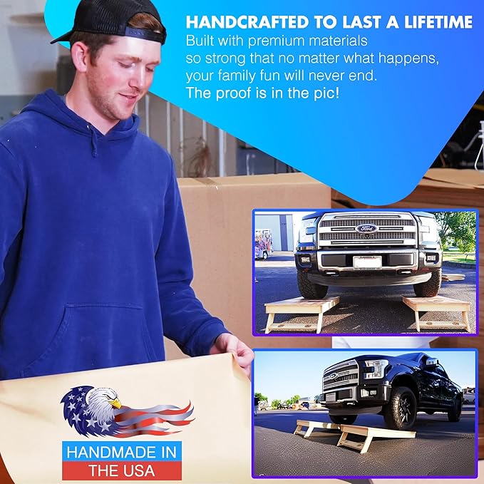 CornholeGamesUSA Pro Cornhole Boards Set | Made in USA | 3/4 Baltic Birch | No Bounce | Triple Thick Legs | Two Brace & Handles, Tournament 2x4 Regulation Set with Score Tower & Cornhole Bags