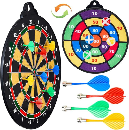 16in Large Size 2in1 Double-Sided Magnetic Dart Board,with 12 Magnetic Darts+12Sticky Balls,Safe Dart Game Set for 3-12 Year Old Kids and Adults,Fun Family Game Friends Gifts