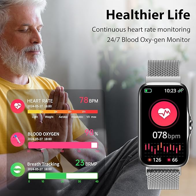 Fitness Tracker with 24/7 Continuous Heart Rate, Blood Oxygen Monitor, Smart Watch with Sleep Monitor, IP68 Waterproof Activity Tracker Step Counter for Women Men