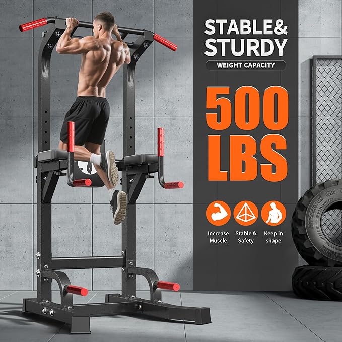 SogesHome Adjustable Pull Up Bar & Dip Station, Heavy Duty 500LB Capacity Multifunctional Home Gym Fitness Equipment for Strength Training, Push Up Stand for Arm, Back, Core & Full Body Workout