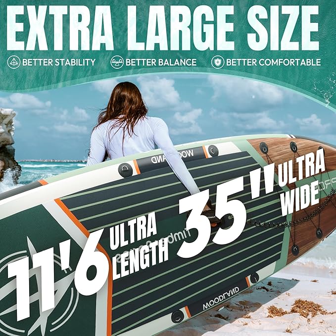 11'6"x35" Inflatable Paddle Board, 450lbs Extra Wide Stand Up Paddleboard for Adults with Premium SUP Accessories Kit & Backpack, Blow Up Kayak Non-Slip Stable Deck Boat for Yoga Fishing Surf