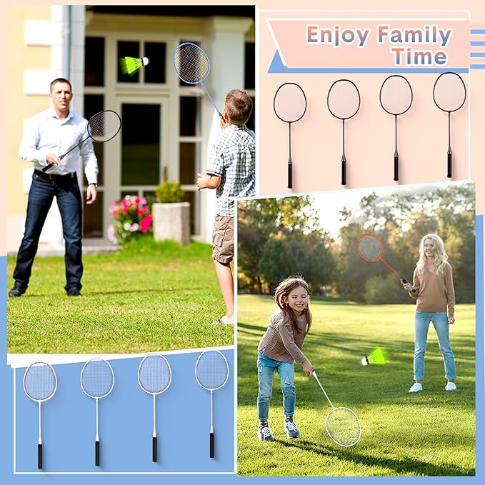 12 Pack Badminton Rackets Set Including Rackets, Nylon Shuttlecocks and Carry Bag for Outdoor Backyard Games Beginners