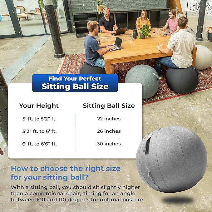 Balance Ball Chair for Office & Home - Ergonomic Exercise Ball for Posture & Back Pain Relief, Yoga Ball Chair - Sitting Ball with Washable Linen Cover