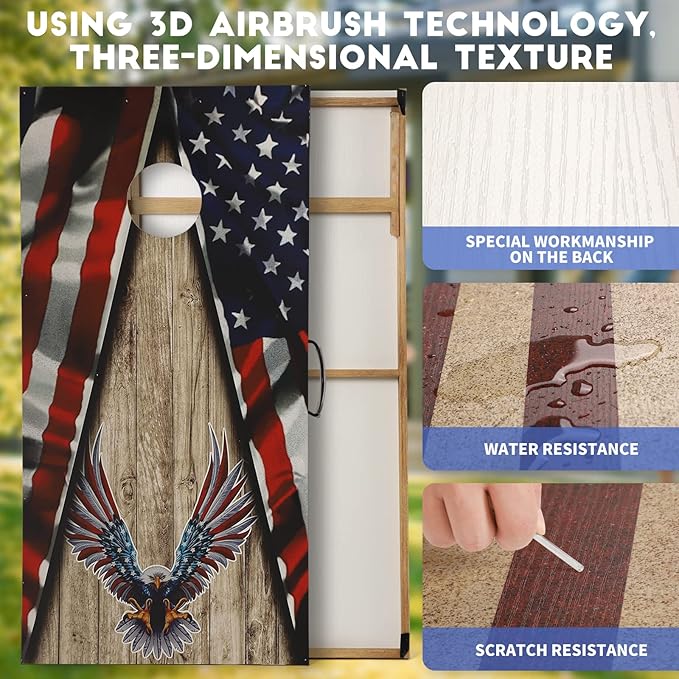 Cornhole Set, Corn Holes Outdoor Game, Regulation Cornhole Boards, Portable Cornhole Set, Classic American Flag Cornhole Set Includes 2 Boards, 8 Cornhole Beans Bags & Carry Case