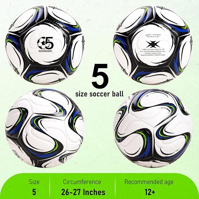 Soccer Ball Size 5 with Pump, Official Size and Weight Soccer Ball for Adults, Indoor Outdoor Training Practice Match Game Play, Ideal Sports Gifts