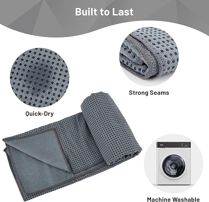 Non Slip Hot Yoga Towel with Grip Dots – Sweat Absorbent Microfiber Yoga Mat Towel for Hot Yoga, Pilates, Bikram & Fitness – 72"x24" Anti-Slip, Quick-Dry, Machine Washable