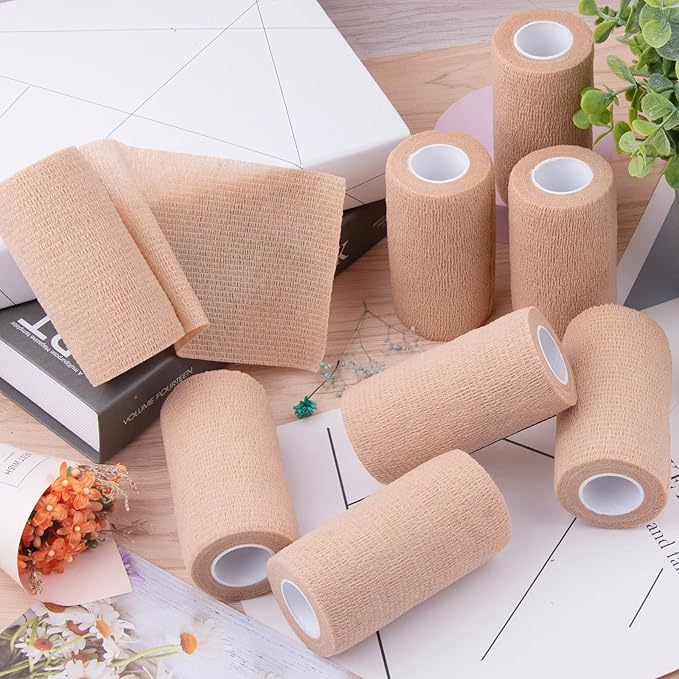 BQTQ 30 Rolls Self Adhesive Bandage Wrap 4 Inch Self Adherent Wrap Stretch Bandages Wound Wrap Self Stick Bandage Wrap Tape for Wrist Ankle Swelling Sprains (Beige)