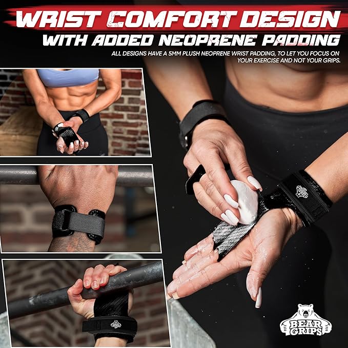 Bear Grips Two Hole Hand Grips, Three Hole Pull Up Grips, No Hole Wrist Grips, WOD Grips for Men and Women. Carbon Fiber Hands Grips, Titanium Hand Grips for Weight Lifting, Speed Pull Up Gloves Grip