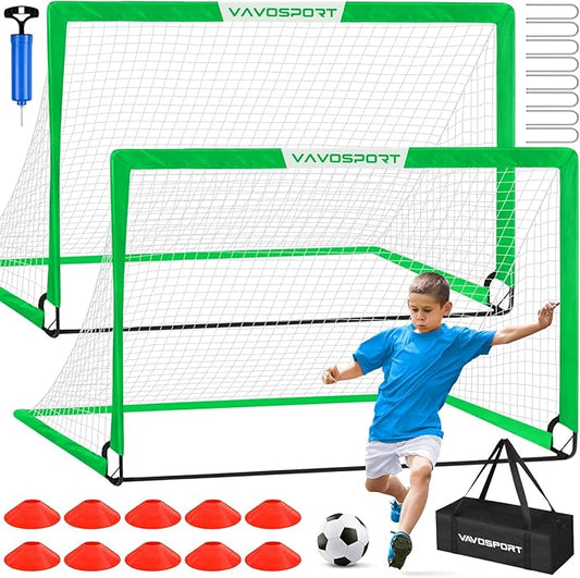 Soccer Goal, 2 of 6'x4' Kids Soccer Goals for Backyard Set, Portable Pop Up Soccer Net, Practice Soccer Training Equipment with Ball, Cones for Toddler,Youth Sports Outdoor Games Yard Play
