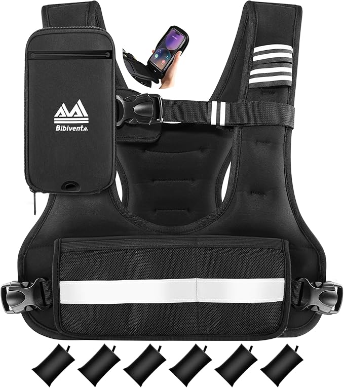 Adjustable Weighted Vest, 4-10lb/11-20lb Body Weight Vest with Touchscreen Phone Holder & 6 Ironsand Weights for Women & Men, Workout Equipment for Weight Loss, Fitness, Walking, Running, Cardio, Strength Training