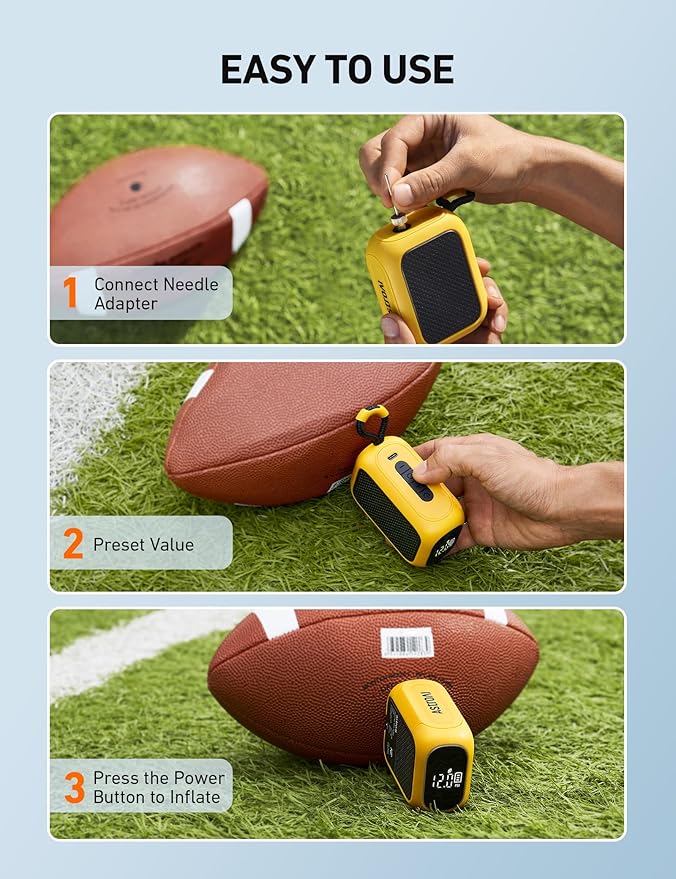 AstroAI Portable Electric Ball Pump - Ultra Fast Inflation, with Digital LCD Display, Preset Pressure with Ball Needle for Basketball, Soccer, and Sports Balls