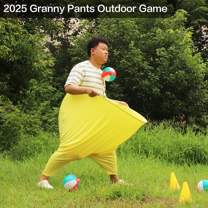 Granny Pants Yard Game Set - Peculiar Outdoor Game Granny Pants with 3 Bouncy Balls, 2 Marker Cones & Air Pump, Perfect for Family Reunion Games, Backyard Gatherings & Team Games