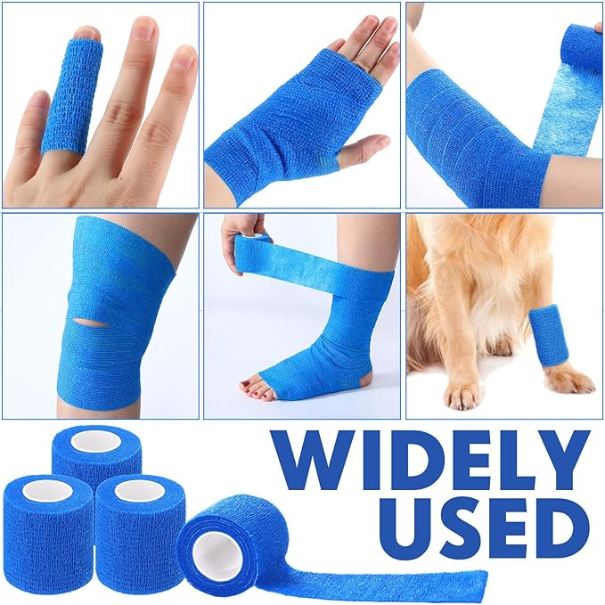 Treela 48 Pack Self Adhesive Wrap Bandage Bulk, 2 Inches x 5 Yards Self Adherent Cohesive Bandage Elastic Athletic Tape Breathable Wound Tape for Stretch Athletic Sports Wrist Ankle(Blue)