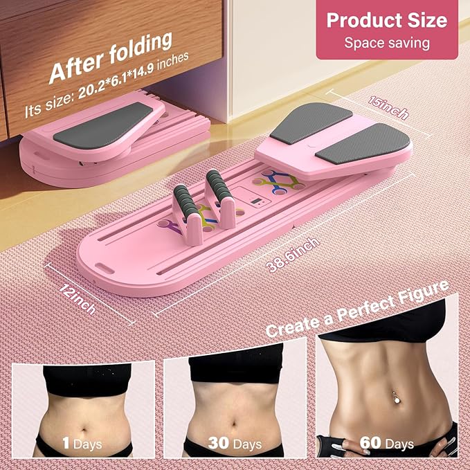 Pilates Board,Foldable Pilates Reformer Sets with Timer,Multifunctional Abdominal Pilates Board for Home Workout Equipment,Portable Ab Board Trainer Pilates Exercise Machine, Pilates Board for Women