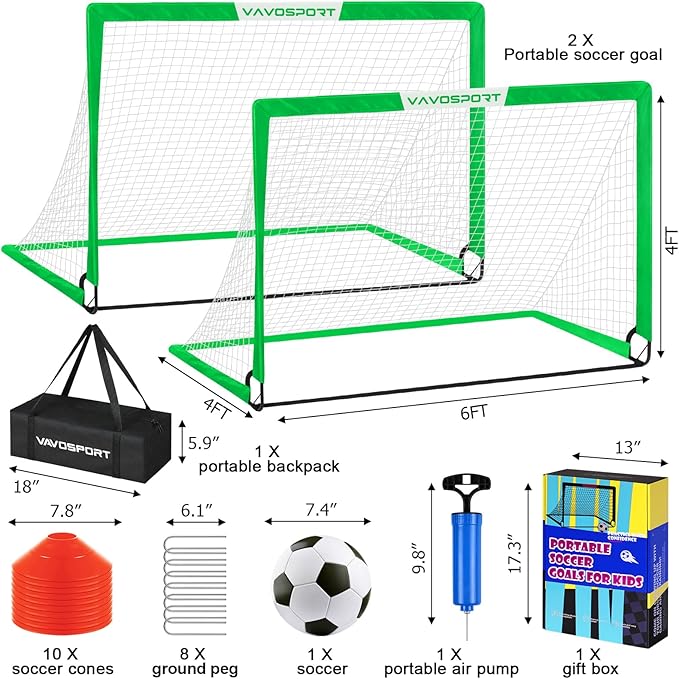 Soccer Goal, 2 of 6'x4' Kids Soccer Goals for Backyard Set, Portable Pop Up Soccer Net, Practice Soccer Training Equipment with Ball, Cones for Toddler,Youth Sports Outdoor Games Yard Play