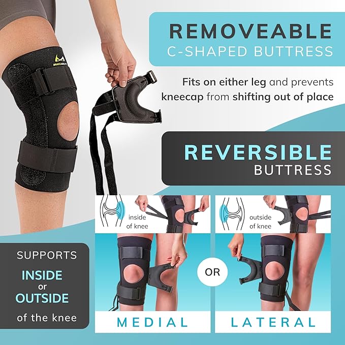 BraceAbility J Patella Knee Brace - Lateral Patellar Stabilizer with Medial and J-Lat Support Straps for Dislocation, Subluxation, Patellofemoral Pain, Left or Right Kneecap Tracking (3XL)