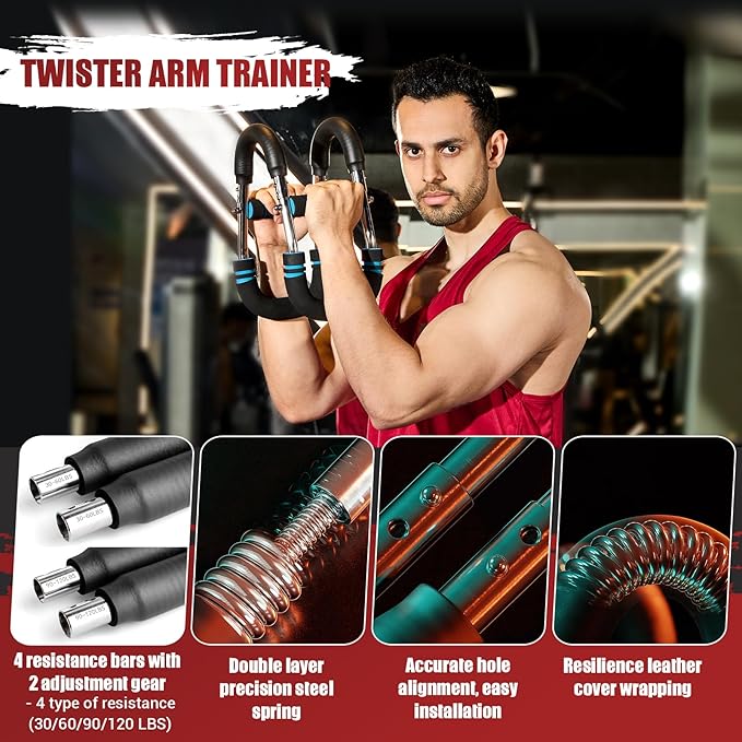 Twister Arm Trainer, Adjustable Twister Arm Chest Exerciser with 2/4 Spring & Training Poster for Men & Women, Detachable Power Twister Home Fitness Equipment for Enhancing Upper Body Muscle