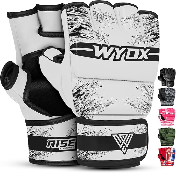 WYOX MMA Gloves for Men & Women – Grappling & Sparring Boxing Gloves with Open Palm Design, Padded Fingerless Training Gloves for Kickboxing, Muay Thai, Youth & Heavy Bag Workouts