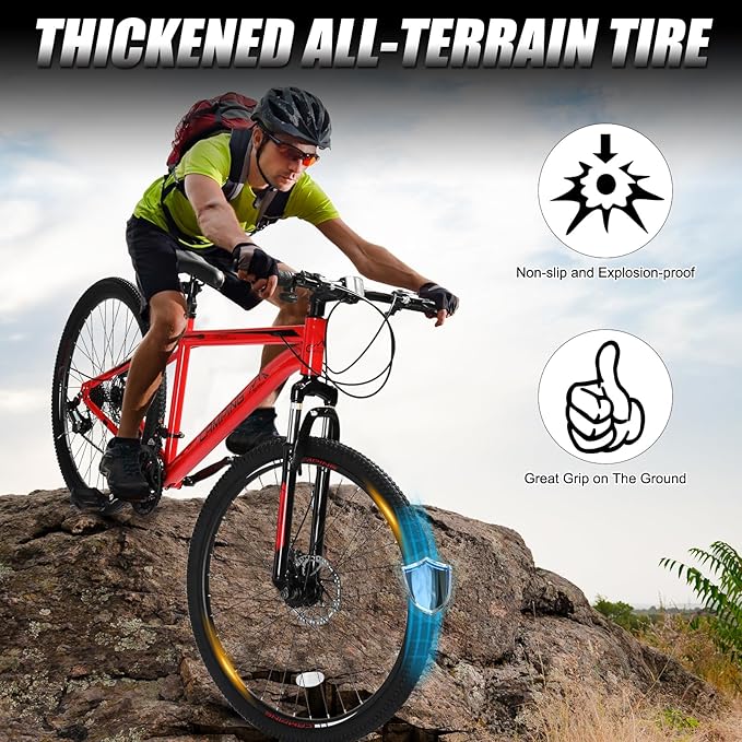 26/27.5" Mountain Bike 21 Speed Bikes for Adults, Men & Women Mountain Bike with High Carbon Steel Frame, All-Terrain Tires, Double Disc Brake and Suspension Fork