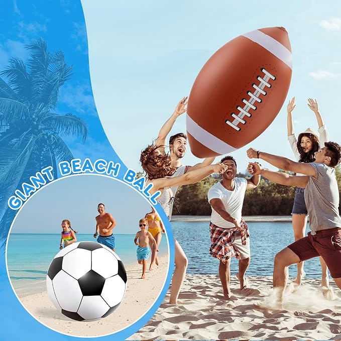 Lewtemi Giant Inflatable Sports Balls Large Inflatable Beach Ball Baseballs Soccer Rainbow Basketball Football for Sport Birthday Party Favor(4 Pcs,Soccer, Baseball, Basketball, Football,40 Inch)