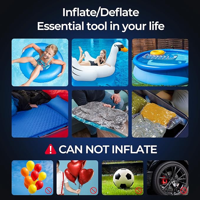 5200mAh Electric Air Pump for Inflatables, Air Mattress Pump Portable with LED Display Screen & 4 Nozzles, Inflator/Deflator Pumps for Pool, Paddle Boats, Camping, Swimming Ring