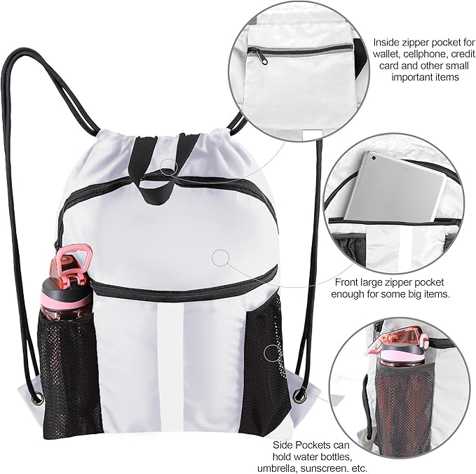 BeeGreen Drawstring Backpack Bag with Shoe Compartment, X-Large Black Gym Sports String Cinch Backpack