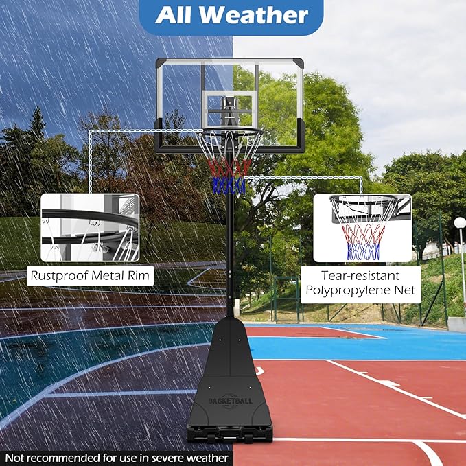 GYMAX Basketball Hoop, 4.9-10 FT Height Adjustable Basketball Goal with 44 Inch PC Backboard, Rebound Plate & Wheels for Kids Teens Adults, Portable Basketball Hoop for Indoor & Outdoor