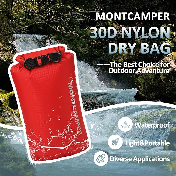 30D Nylon Waterproof Storage Sack for Camping, Hiking and fishing- Roll Top Closure-Portable Waterproof Dry Bag-Keeping Luggage Dry and Organized(5L/Red)