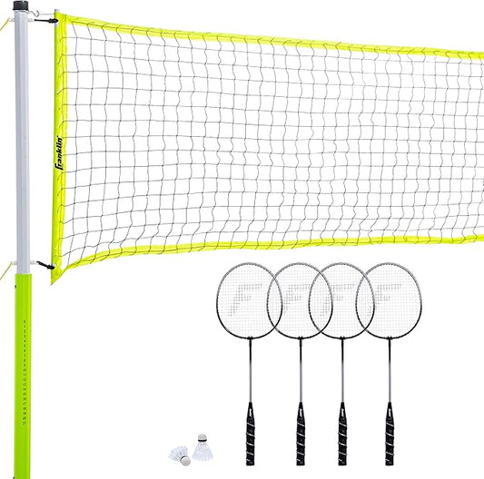 Franklin Sports Badminton Set - Portable Backyard + Beach Badminton Set - Adult + Kids 4 Player Badminton Net Set - (4) Rackets + (2) Birdies Included - Advanced