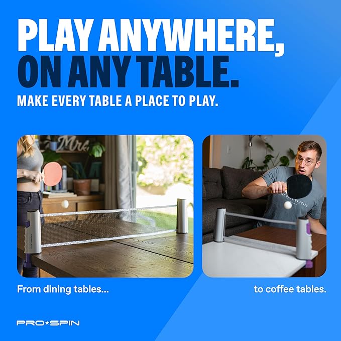 PRO SPIN Retractable Ping Pong Net – 72" Table Tennis Net with Clamps | Portable Ping Pong Net for Any Table | Includes Custom Mesh Storage Bag | Replacement Table Tennis Net Posts