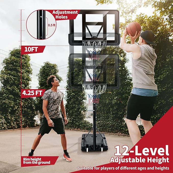 Giantex Portable Basketball Hoop Outdoor, 4.25-10ft Height Adjustable Basketball Goal System w/ 43.5" Shatterproof Backboard, Fillable Base, Indoor Basketball Hoop for Kids/Adults/Backyard/Driveway