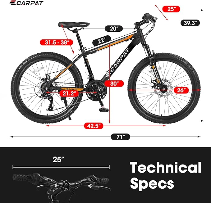 26 Inch Mountain Bike 21 Speeds with Mechanical Disc Brakes, High-Carbon Steel Frame, Suspension MTB Bikes Mountain Bicycle (Black+ Blue)