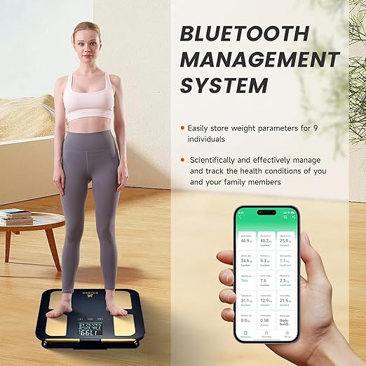 EILISON Smart Scale for Body Weight: 8-Electrode Precision Digital Bathroom Scale for Fat BMI 32 Muscle Body Composition Analyzer, Highly Accurate Weighing Machine, 400lbs (8 Electrode Black)