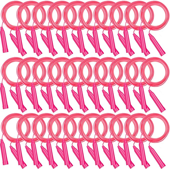 30 PCS Pink Jump Ropes Bulk, Adjustable Plastic Skipping Rope, 7.3 Feet Jump Ropes for Kids, PVC Jumping Rope for Party Favor Birthday Gifts, Indoor Outdoor Activity