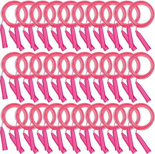 30 PCS Pink Jump Ropes Bulk, Adjustable Plastic Skipping Rope, 7.3 Feet Jump Ropes for Kids, PVC Jumping Rope for Party Favor Birthday Gifts, Indoor Outdoor Activity