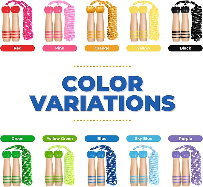 Jump Rope Kids Boys and Girls Children’s Adjustable Cotton Skipping Rope with Wooden Handle for Fitness Training Exercise Outdoor Activity