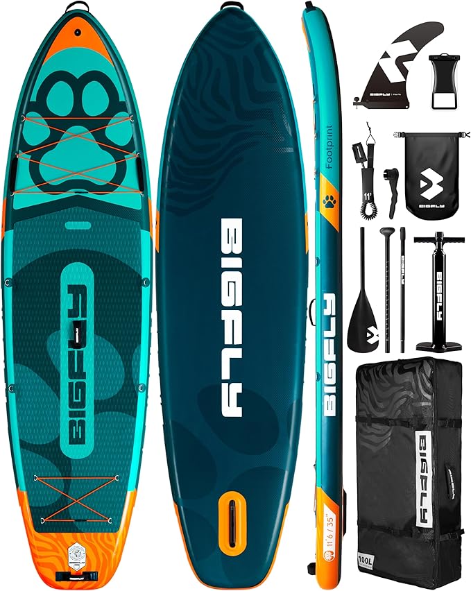Bigfly 11'6×35" Super Wide Inflatable Stand Up Paddle Board, Ultra Stable Wide SUP for 2+1 People/Family/Big Size, 100L Backpack, All-Round Sup Board, US Big Fin