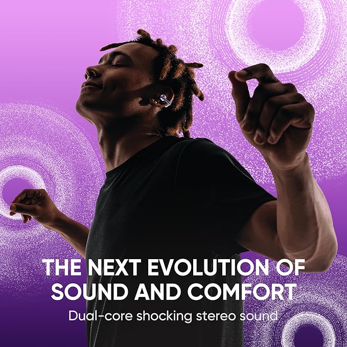 Clip on Earbuds Open Ear Earbuds Wireless Headphones with Mic,66H Play Bluetooth 5.4 Bone Conduction Headphones,Noise Cancelling,IPX5 Waterproof,Secure Fit for Small Ears, Sports&Workout,Purple